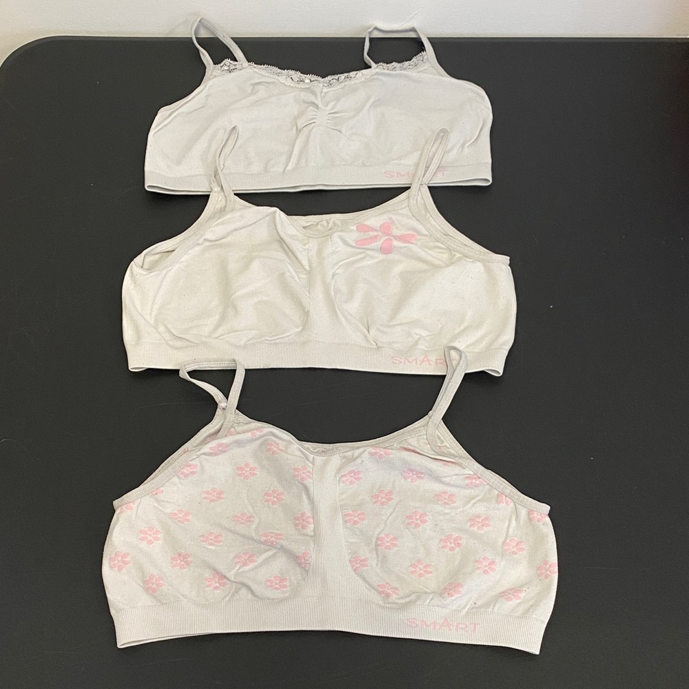 4 for $25 - Lot of 3 Nylon Bralettes, White Pink Intimates, Girls XL, Women S-M